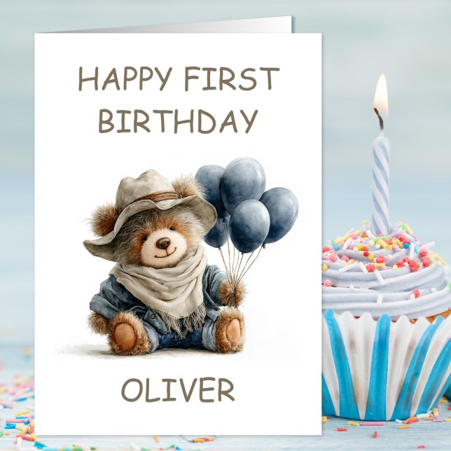 Tarjeta Oso de peluche con globos 1er cumpleaños (Subido por el creador)