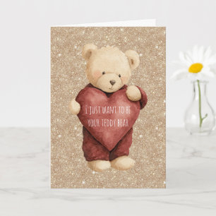 Tarjeta Oso de peluche corazón rojo purpurina dorada