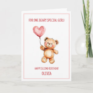 Tarjeta Oso de peluche Cute Globo Rosa Feliz Cumpleaños 2