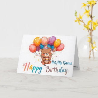 Tarjeta Oso de peluche de acuarela adorable Feliz Cumpleañ