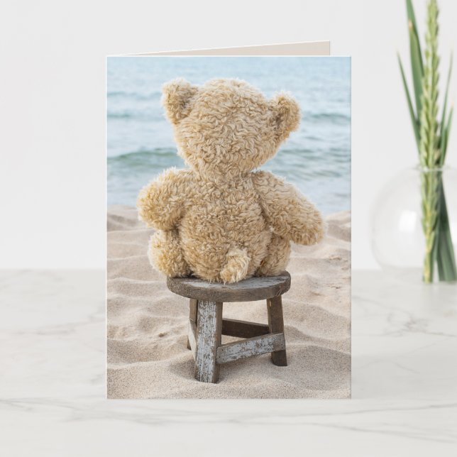 Tarjeta Oso de peluche de cumpleaños en la playa (Anverso)
