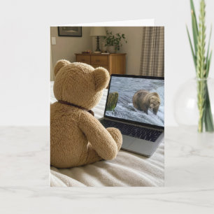Tarjeta Oso de peluche de cumpleaños viendo grizzly en por