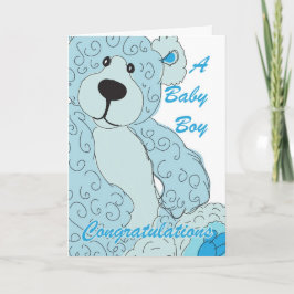 Tarjeta Oso de peluche de la enhorabuena del bebé en azul