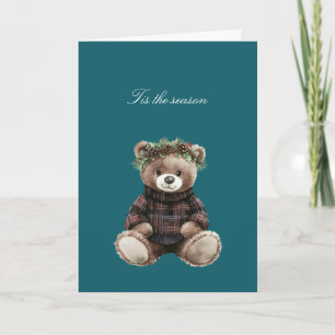 Tarjeta Oso de peluche de Navidad en Cuadros Escoceses  