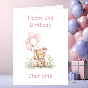 Tarjeta Oso de peluche de niña linda cumpleaños 2