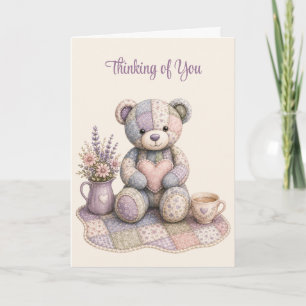 Tarjeta Oso de peluche de patchwork pensando en ti doblado