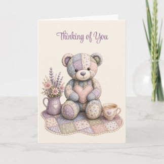 Tarjeta Oso de peluche de patchwork pensando en ti doblado