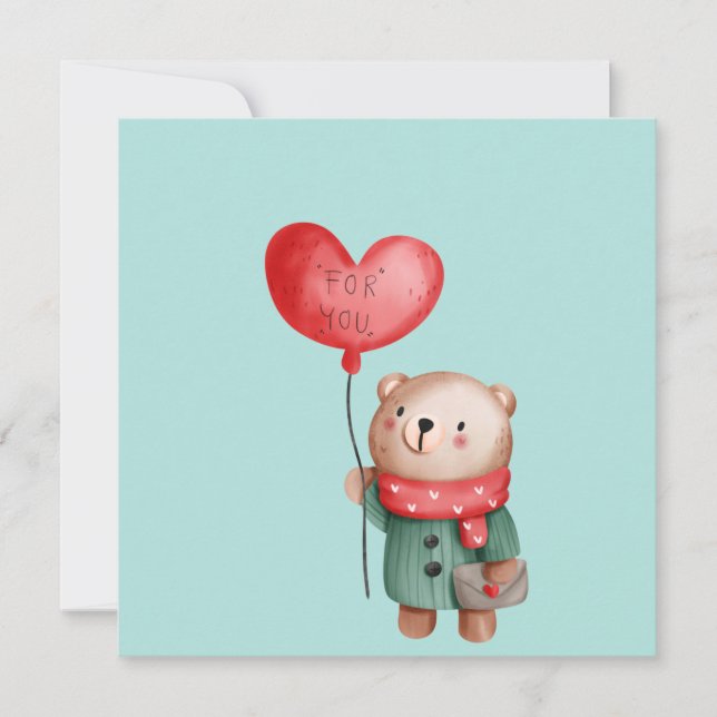 Tarjeta Oso de peluche el día de San Valentín sostiene glo (Anverso)