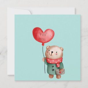 Tarjeta Oso de peluche el día de San Valentín sostiene glo