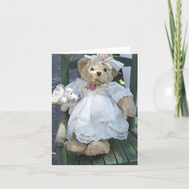 Tarjeta Oso de peluche en vestido con la silla Notecards (Anverso)