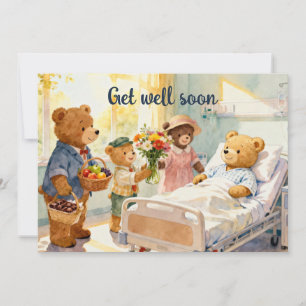Tarjeta Oso de peluche enfermo en el hospital con amigos 1