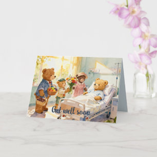Tarjeta Oso de peluche enfermo en el hospital con amigos 1