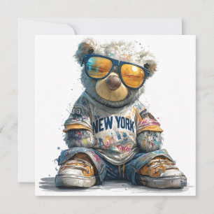 Tarjeta Oso de peluche Guay con gafas de sol y una camiset