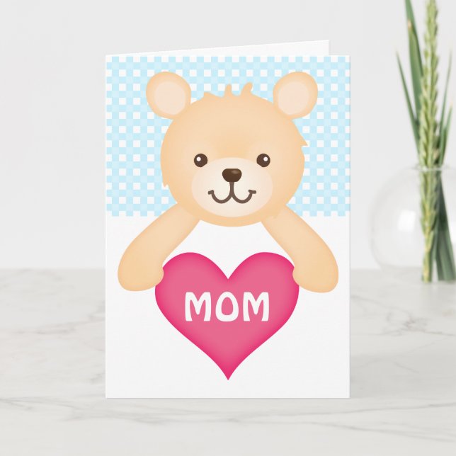 Tarjeta Oso de peluche lindo con el corazón de la mamá (Anverso)