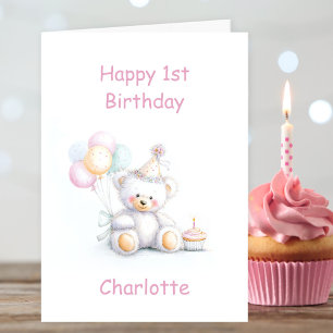 Tarjeta Oso de peluche lindo cumpleaños 1
