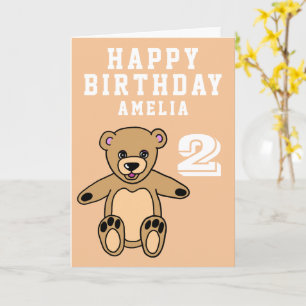 Tarjeta Oso de peluche lindo cumpleaños 2º feliz cumpleaño