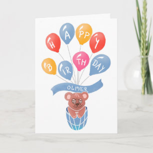 Tarjeta Oso De Peluche Lindo Globos Coloridos Cumpleaños N