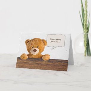 Tarjeta oso de peluche marrón con humor burbuja de texto d