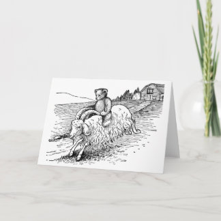 Tarjeta Oso de peluche montando una cabra