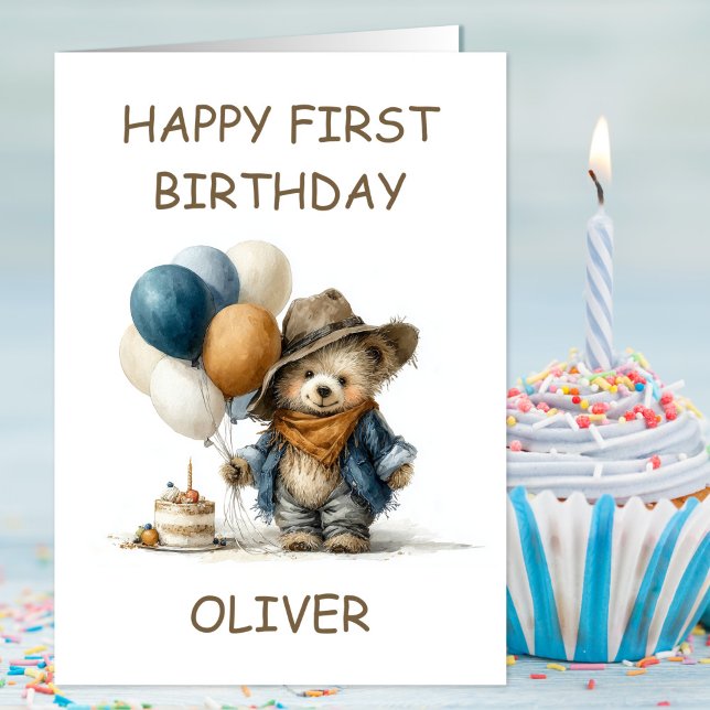 Tarjeta Oso de peluche rústico cumpleaños 1 (Subido por el creador)