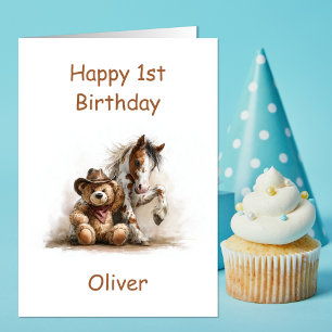 Tarjeta Oso de peluche vaquero cumple 1 año