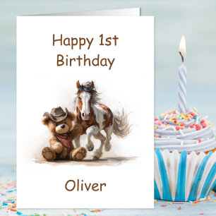 Tarjeta Oso de peluche vaquero cumple 1 año