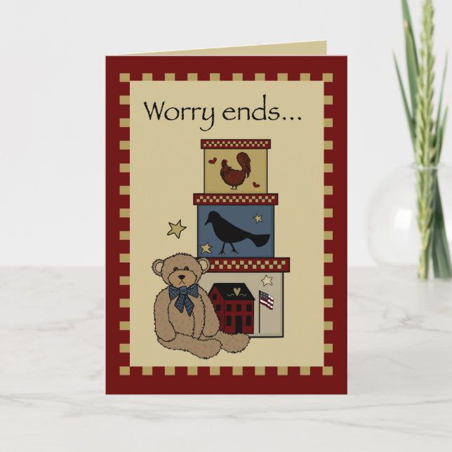 Tarjeta Oso de peluche y cajas, pensamiento de país tuyo (Anverso)