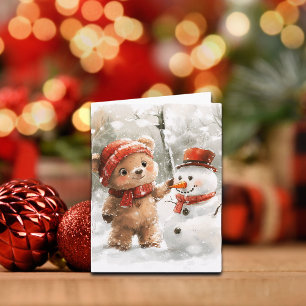 Tarjeta Oso de peluche y muñeco de nieve