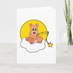 Tarjeta Oso de pesca con barra de pesca en la nube