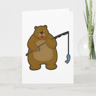 Tarjeta Oso de pesca con caña y pescado