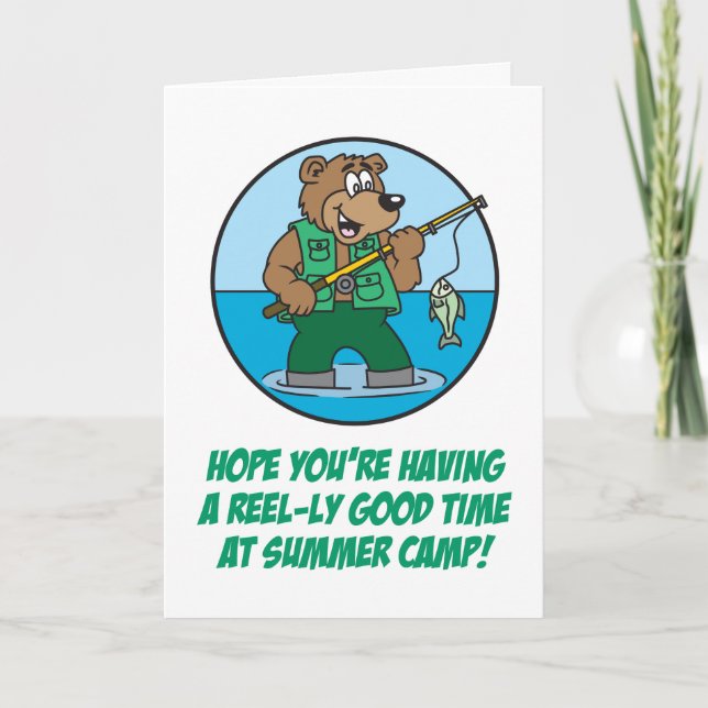 Tarjeta Oso de pesca en campamento de verano (Anverso)