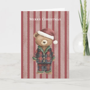 Tarjeta Oso de Rayas Rojas de Navidad