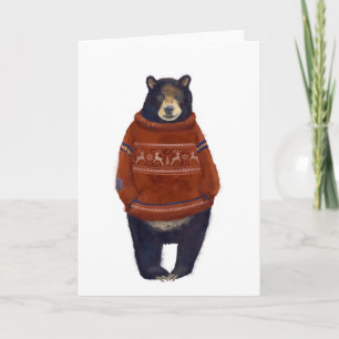 Tarjeta Oso de suéter de reno rojo