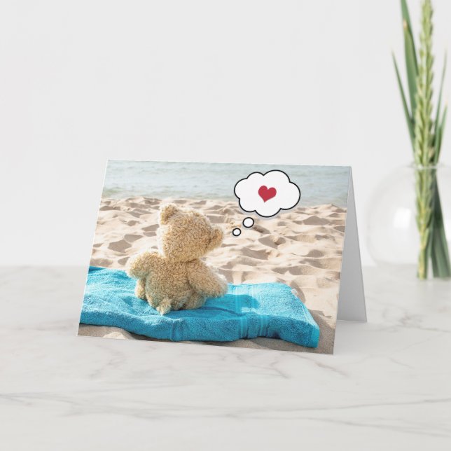 Tarjeta Oso De Teddy Sobre La Toalla De Playa (Anverso)