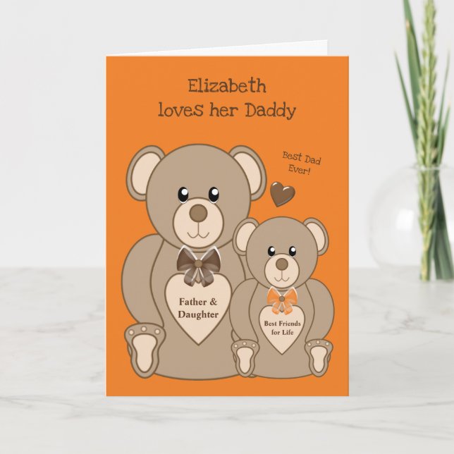 Tarjeta Oso de Teddy te ama papá naranja y marrón (Anverso)