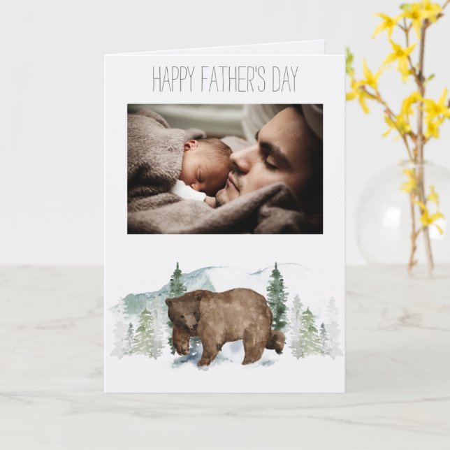Tarjeta Oso del Día de los Padres de Bosques con Foto (flor amarilla)
