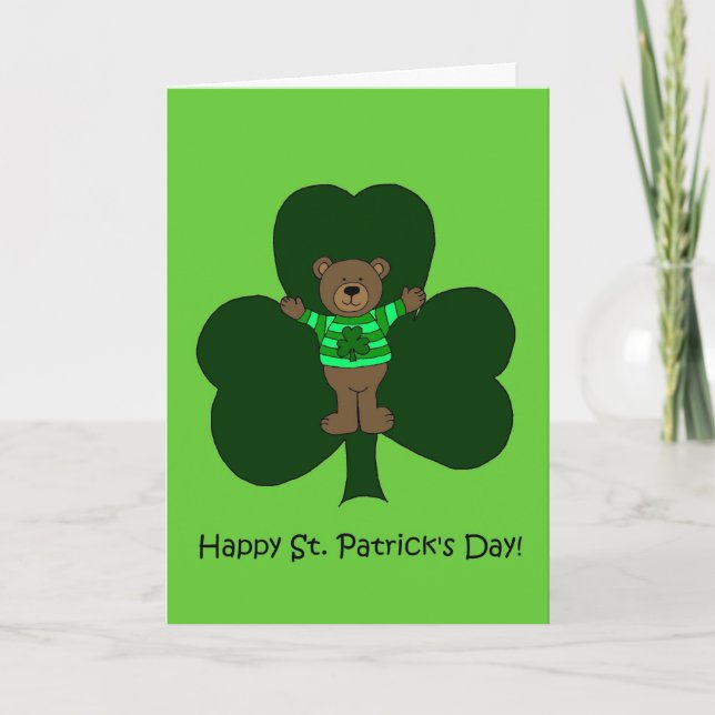 Tarjeta Oso del día de St Patrick en verde (Anverso)
