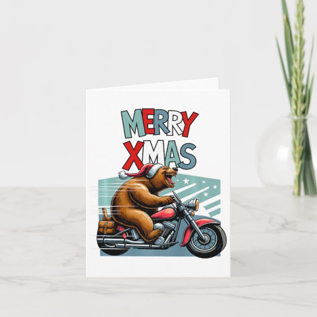 Tarjeta Oso En Biker Con Navidades Gorra Deseos De Feliz N (Anverso)