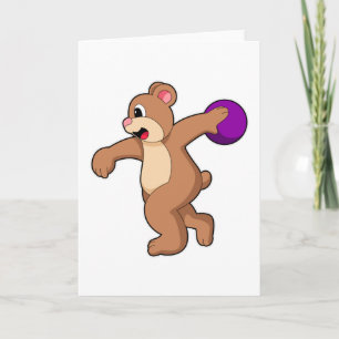Tarjeta Oso en bolera con bola de bolos