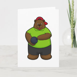 Tarjeta Oso en bolos con bola de bolos