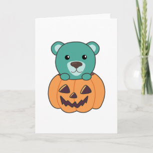 Tarjeta Oso En Calabaza Ositos Dulces Feliz Halloween