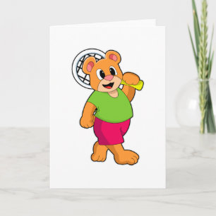 Tarjeta Oso en el tenis con raqueta de tenis