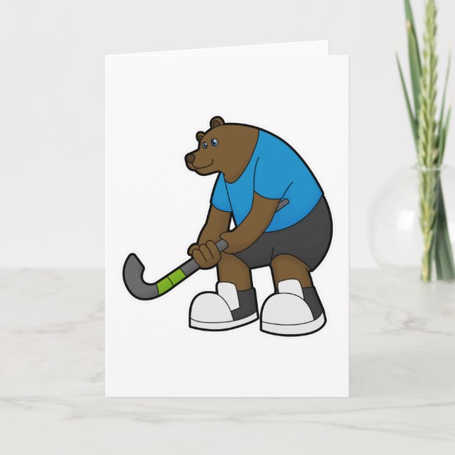 Tarjeta Oso en hockey con palo de hockey (Anverso)