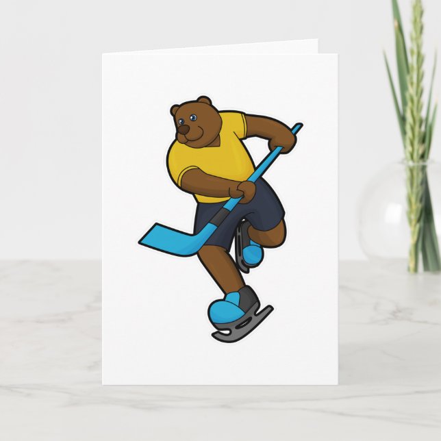 Tarjeta Oso en hockey sobre hielo con palo de hockey sobre (Anverso)