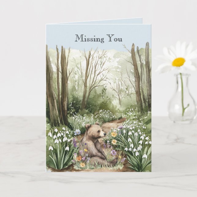 Tarjeta Oso en los Bosques Te Extraño (Planta pequeña)