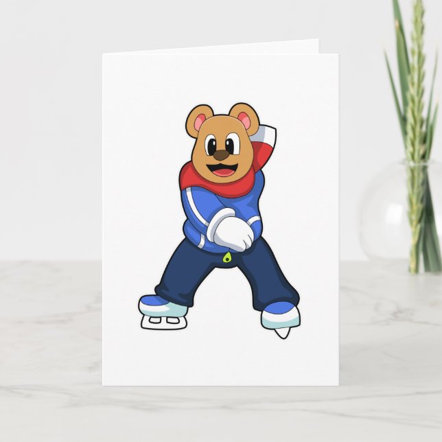 Tarjeta Oso en patinaje sobre hielo con patines de hielo (Anverso)