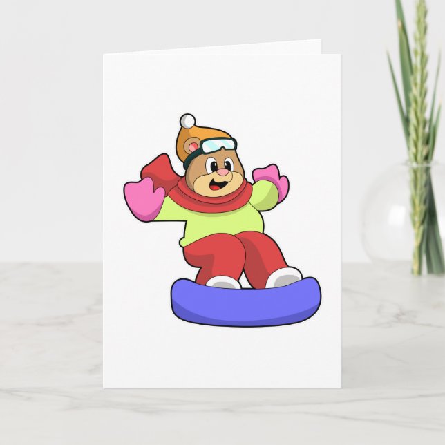 Tarjeta Oso en Snowboard con Snowboard (Anverso)