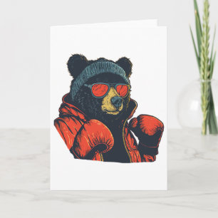 Tarjeta Oso genial con gafas de sol y guantes de boxeo par