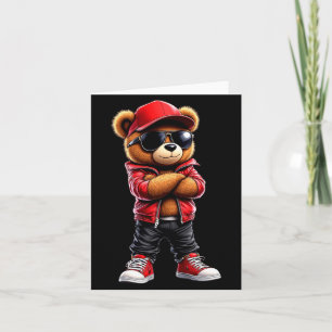 Tarjeta Oso Genial Que Lleva Camiseta Roja Gafas de Sol Ro