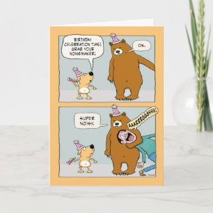 Tarjeta Oso gracioso encuentra un cumpleaños ruidoso